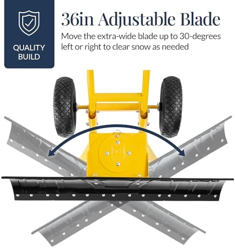 Best Choice Products 36in Galvanized Blade Heavy-Duty 2-Wheel Snow Pusher Hand Plow for Snow Removal w/Wheels, Adjustable Handle, Blade Angle - Yellow