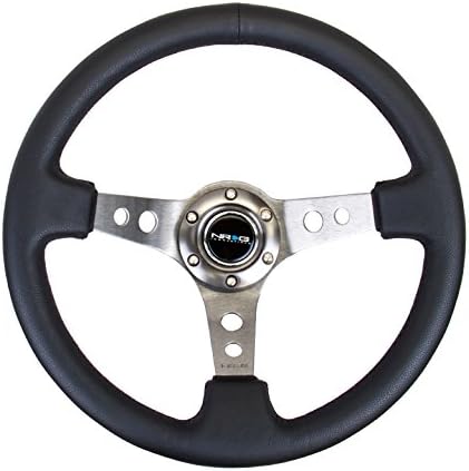 NRG Innovations NRG-RST-006GM Reinforced Steering Wheel - 350mm Sport Steering Wheel (3" Deep) - Gun Metal Spoke with Round holes, Black Leather
