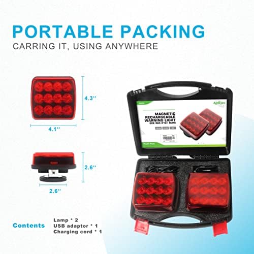 Agrieyes W02 Magnetic Flashing Lights, Wireless Strobe Lights, Red