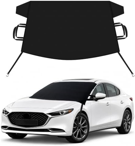 EcoNour Car Snow Cover Compatible for Mazda 3 | Windshield Cover for Ice and Snow with S-Hook Straps | Heavy-Duty 600D Oxford Winter Car Cover, Waterproof & Anti-Slip