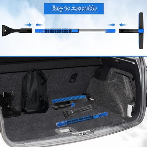COFIT 36" Car Snow Brush with Ice Scraper 2 in 1, Extendable Cleaning Kit Long Handle, Windshield Snow Removal Tool Scratch Free, SUV Truck RV Window Roof Exterior Wash Supplies, Blue