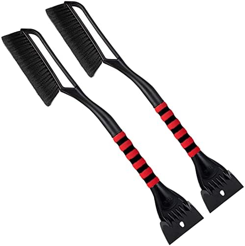 FOVAL 27" Snow Brush with Wider Ice Scraper (4.73" Width)(2 Pack), Snow Removal Car Brush with Comfortable Foam Grip for Cars, Trucks, SUVs, Windshield (Heavy Duty ABS, PVC Brush)