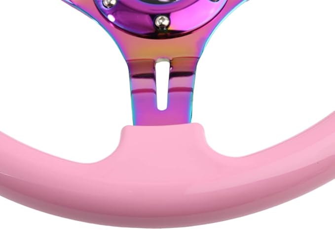 Classic Pink Racing Steering Wheel Neo Chrome Spoke 350mm 13.5" Deep Dish ABS Hard Wood Steering Wheel with Horn Button