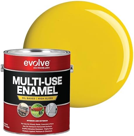 EVOLVE Multi-Purpose Alkyd Enamel – Interior Exterior Oil-Based Paint for Wood, Metal, Concrete, & Masonry, High-Gloss, Rust & Abrasion Resistant (Safety Yellow, 1 Gallon)