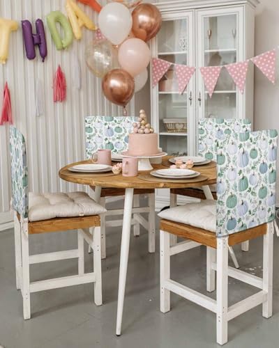 Blue White Pumpkin Chair Back Covers Set of 8 Sage Green Fall Leaf Thanksgiving Harvest Farm Washable Removable Chair Cover Slipcover Protector for Dining Room Hotel Party Holiday Decor