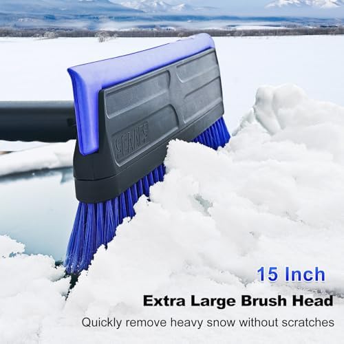 SEAAES 56 Inch Long Snow Brush Scraper and Snow Broom for Truck - Blue