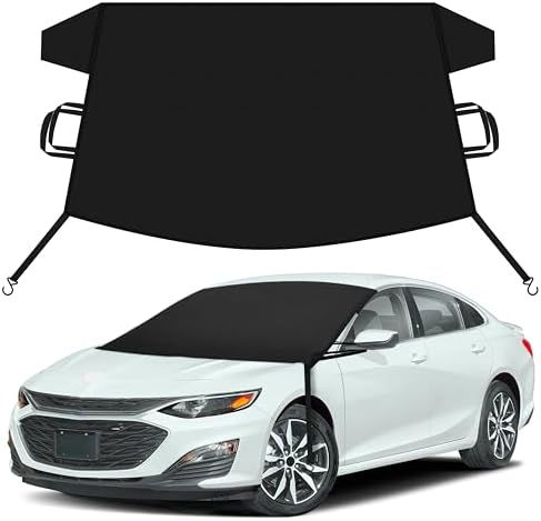 EcoNour Car Snow Cover Compatible for Chevrolet Malibu | Windshield Cover for Ice and Snow with S-Hook Straps | Heavy-Duty 600D Oxford Winter Car Cover, Waterproof & Anti-Slip