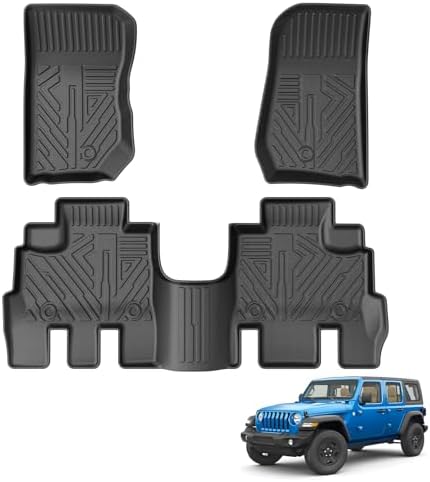 Powerty Floor Mats for Jeep Wrangler JK 2014-2018 Unlimited 4-Door (NOT for JL or 2-Door) All Weather 3D TPE Anti-Slip Car Liners for 1st & 2nd Row Accessories