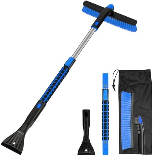 COFIT 36" Car Snow Brush with Ice Scraper 2 in 1, Extendable Cleaning Kit Long Handle, Windshield Snow Removal Tool Scratch Free, SUV Truck RV Window Roof Exterior Wash Supplies, Blue