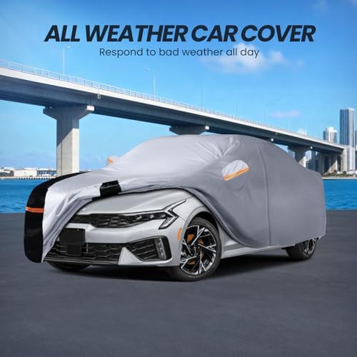 Multi-Layer Car Cover Custom Fit for Kia K5(2020-2026), 100% Waterproof All Weather for Automobiles, Gift with Towel, Heavy Duty Car Covers for Rain Sun UV Protection with Door Zipper