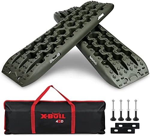 X-BULL New Recovery Traction Tracks Sand Mud Snow Track Tire Ladder 4WD (Olive,3gen),Bag+Hardware+Tracks