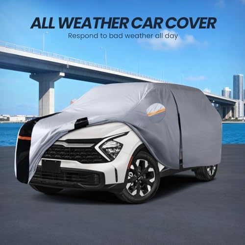 Multi-Layer Car Cover Custom Fit for Kia Sportage(2021-2026), 100% Waterproof All Weather for Automobiles, Gift with Towel, Heavy Duty Car Covers for Rain Sun UV Protection with Door Zipper