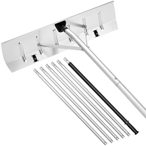 VEVOR Snow Roof Rake, 26 in Aluminum Blade, 7.5-20 ft Adjustable Roof Snow Scraper with Wheels, Anti-Slip Handle Snow Removal Tool, Lightweight House Rooftop Rake for Leaves Debris Removal