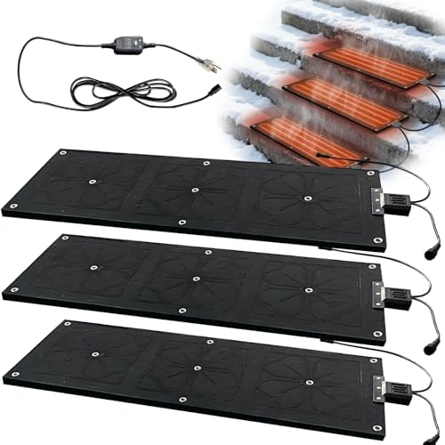 OEBLD Heated Snow Melting Mats for Outdoor Steps 10”X30”, Electric 3in/h Melt Speed Mat for Stairs, Anti Slip Safety Self-Regulating Heating Ice Melt Mat, Durable & Waterproof for Winter (3 Pack)