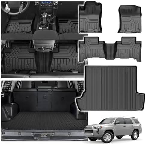Powerty Floor Mat Cargo Liner for Toyota 4Runner 2010-2024 (Fit 7 Seats) All Weather 3D TPE Anti-Slip Car Protection, 1st & 2nd Row Set with Rear Cargo Mat Accessories