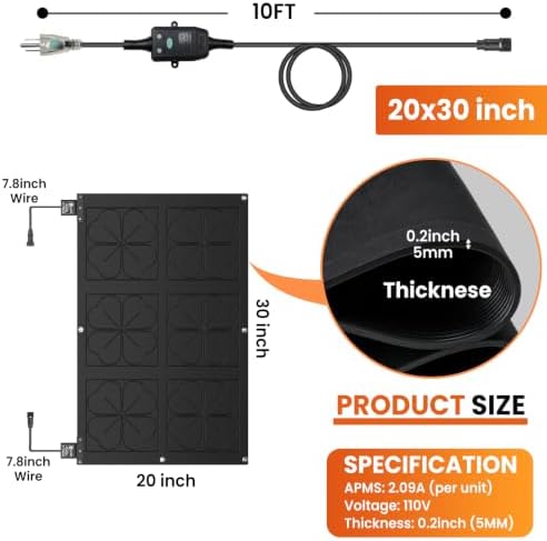 1PC 20x30in Snow Melting Mat Outdoor, Heated Walkway Mat With Power Unit