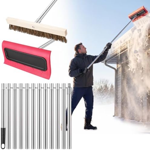 Leaf Roof Brush and Snow Rake Year-Round, 5-20ft Adjustable Length