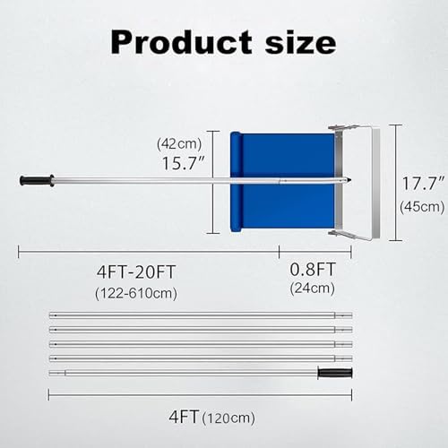 Telescoping Roof Snow Rake 20/29FT Adjustable Aluminum Snow Removal Shovel with Rolling Wheels and Slide Cloth for House Cottage Roof Snow Clearing(20 FT, White)