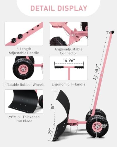 Outvita Snow Shovel with Wheels, 29" Wide 18" Long, Black & Pink