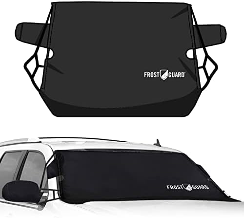 FrostGuard Vortex | Full-Coverage Car Windshield Cover for Ice and Snow, XL Size (Black) - Wiper Blade + Side Mirror Covers - Fit-Fast Straps, Security Panels + Storage Pouch - for Trucks and SUVs