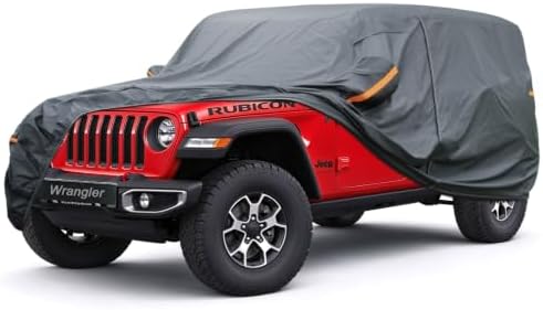 GUNHYI Premium Car Cover Custom Fit Jeep Wrangler 4 Door, 16 Layers Heavy Duty Car Cover Waterproof All Weather with Zipper Door for Sun Rain Snow Dust Uv Protection