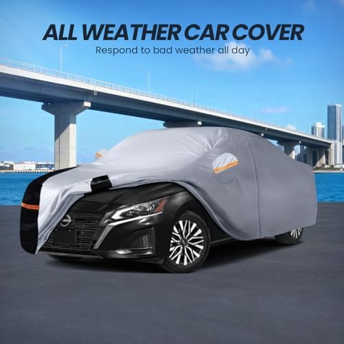 Multi-Layer Car Cover Custom Fit for Nissan Altima(2005-2026), 100% Waterproof All Weather for Automobiles, Gift with Towel, Heavy Duty Car Covers for Rain Sun UV Protection with Door Zipper