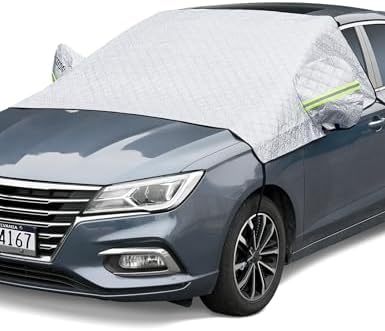 AstroAI 4-Layer Windshield Snow Cover for Ice, UV, Frost - Wiper & Mirror Protector, Windproof Sunshade for Cars, Compact SUVs