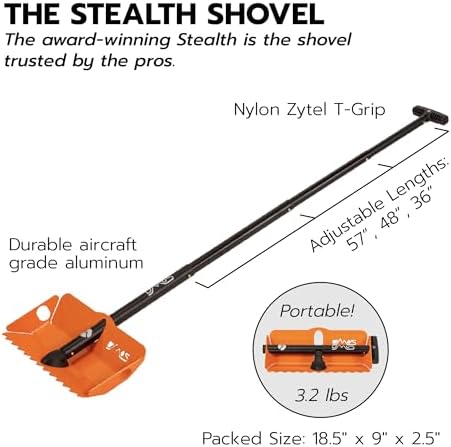 DMOS Stealth Collapsible Snow Shovel - Signal Orange - Regular