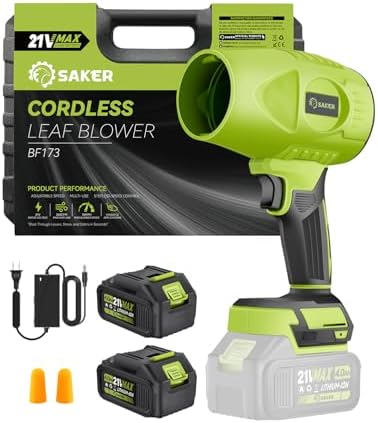 Saker Cordless Leaf Blower Handheld Blower Portable Dust Cleaner 180000 RPM with Adjustable Speed for Drying Patio Cleaning Camping Gifts 2 Batteries Olive Green with Case