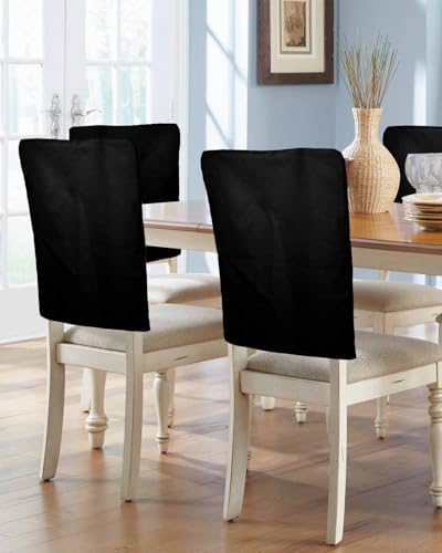 Solid Black Chair Back Covers Set of 4 Pure Black Color Simple Modern Minimalism Washable Removable Chair Cover Slipcover Protector for Dining Room Hotel Party Holiday Decor