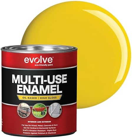 EVOLVE Multi-Purpose Alkyd Enamel – Interior Exterior Oil-Based Paint for Wood, Metal, Concrete, & Masonry, High-Gloss, Rust & Abrasion Resistant (Safety Yellow, 1 Quart)