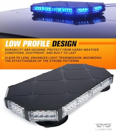 LUMENIX 56 LED Blue Rooftop Beacon Strobe Light Bar for Trucks