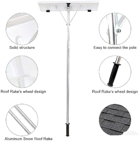 Telescoping Snow Roof Rake, Aluminum Snow Roof Rake, Outdoor Cleaning Tools, Telescopic Pole 147-607cm, Non-Slip Handle, Stable Triangular Structure, No Tool Needed