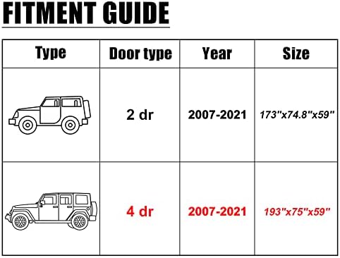 X AUTOHAUX SUV Car Cover for Jeep Wrangler JK JL 4 Door 2007-2021 210D Gray