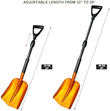 GEARFLAG Collapsible Folding Aluminum Compact Snow Shovel 39" - Snow Removal in Winter, Emergency Kit for Vehicle, Car, Van, SUV, Truck, Snowmobile, Gardening (Orange)