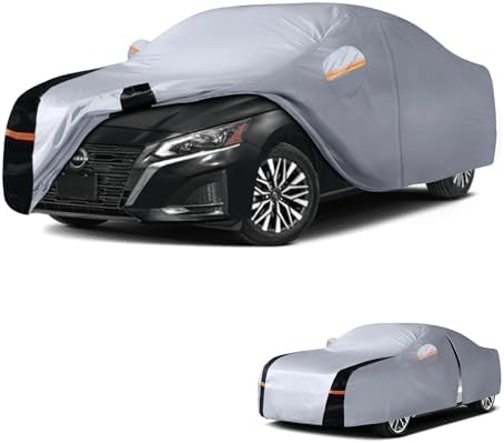 Multi-Layer Car Cover Custom Fit for Nissan Altima(2005-2026), 100% Waterproof All Weather for Automobiles, Gift with Towel, Heavy Duty Car Covers for Rain Sun UV Protection with Door Zipper