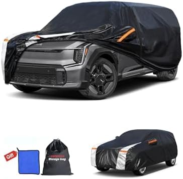 Multi-Layer Car Cover Custom Fit for Kia EV9 (EV)(2023-2026), 100% Waterproof All Weather for Automobiles, Gift with Towel, Heavy Duty Car Covers for Rain Sun UV Protection with Door Zipper