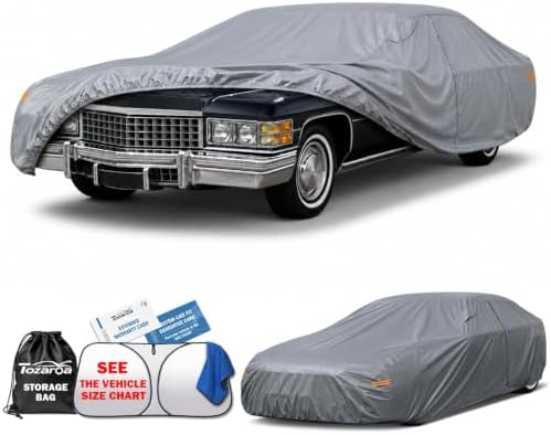 Large Car Cover Waterproof All-Weather,Outdoor Covers Custom Fit for Cadillac DeVille,Lincoln Town,Chevrolet Bel Air,Caprice,Thunderbird,Impala,Cutlass,Mercury Cougar (See Size Chart)