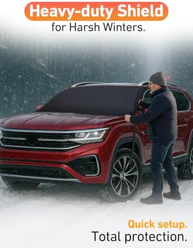 EcoNour Car Snow Cover Compatible for Volkswagen Atlas | Windshield Cover for Ice and Snow with S-Hook Straps | Heavy-Duty 600D Oxford Winter Car Cover, Waterproof & Anti-Slip