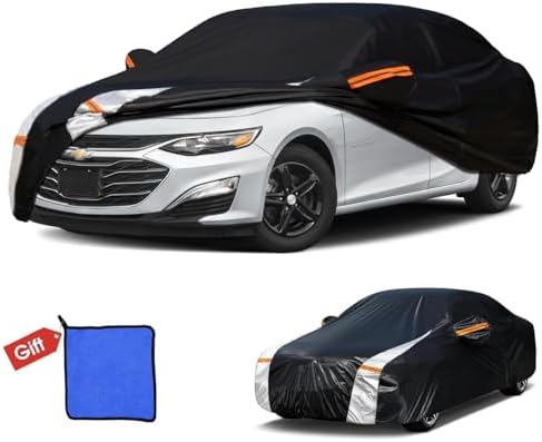 Chevrolet Malibu Car Cover 100% Waterproof All Weather, Gift with Towel, 10 Layers Car Cover Custom Fit 1997-2026 Chevrolet Malibu, Full Exterior Cover Rain Sun UV Protector with Door Zipper.