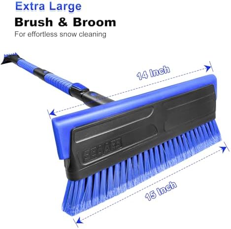 SEAAES 56 Inch Long Snow Brush Scraper and Snow Broom for Truck - Blue