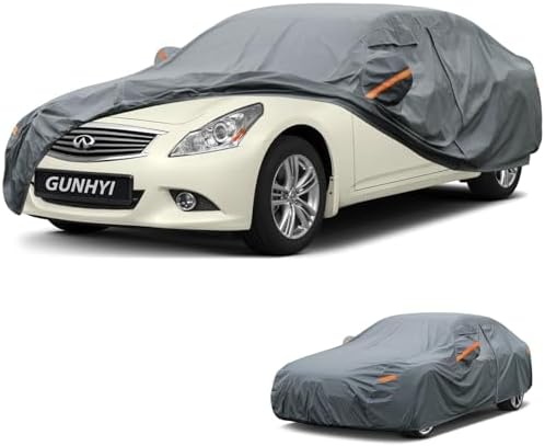 GUNHYI Premium Car Cover Custom Fit Infiniti Q40, 16 Layers Heavy Duty Car Cover Waterproof All Weather with Zipper Door for Sun Rain Snow Dust Uv Protection