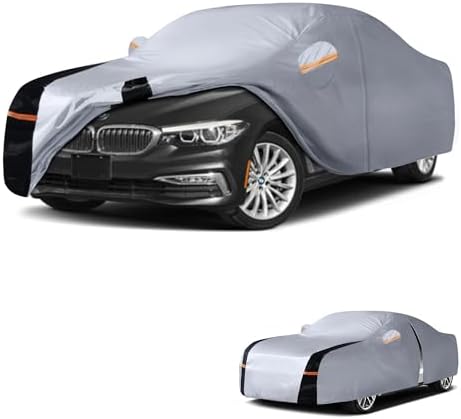 Multi-Layer Car Cover Custom Fit for BMW 5 Series 528i 530i 535i 540i M5 M550i M550(2007-2026), 100% Waterproof, Gift with Towel, Heavy Duty Car Covers for Rain Sun UV Protection with Door Zipper