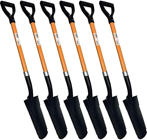 Ashman Drain Spade Teeth Shovel (6 Pack) - 48 Inches Long Handle Spade with D Handle Grip - Durable Handle with a Thick Metal Blade - Multipurpose Premium Quality Orange Shovel.