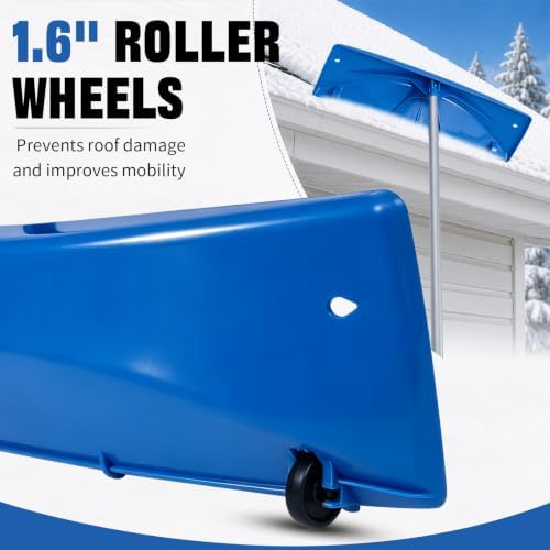 Outvita 18.4FT Snow Roof Rake, 24 in PP Plastic Blade with Wheels, Blue