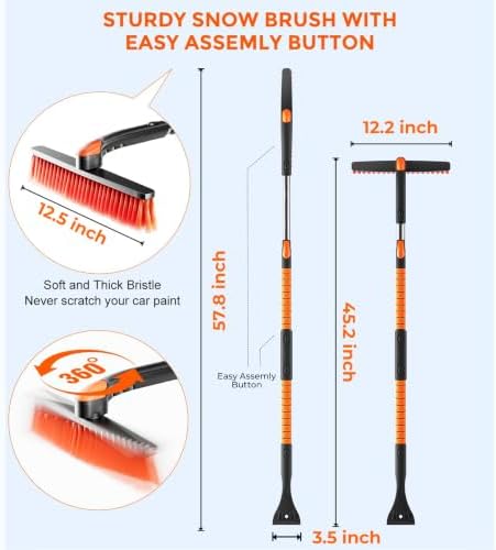 DooGooCoo 58" Extendable Snow Brush & Ice Scrapers for Car Windshield