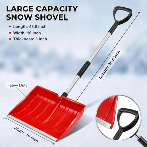 Compact Snow Shovel for Trunk Emergency, Detachable for SUV & Car (Red)