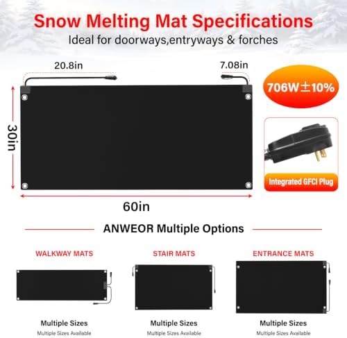 Heated Snow Melting Mat with GFCI,30" x 60" Heated Outdoor Mats for Walkway