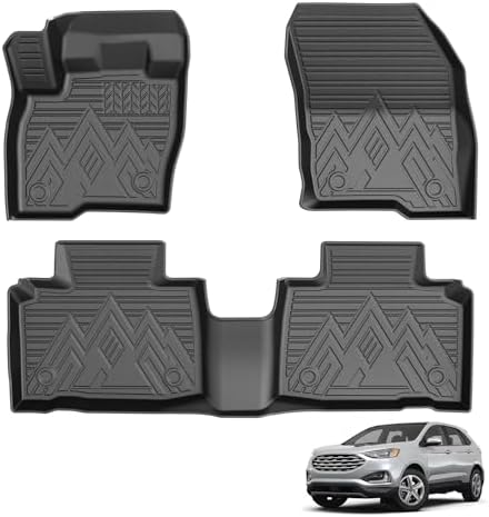Powerty Floor Mats for 2015-2024 Ford Edge All Weather 3D TPE Anti-Slip Car Liners for 1st & 2nd Row Accessories