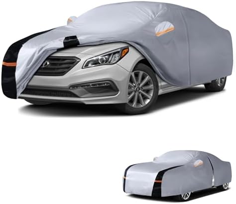 Multi-Layer Car Cover Custom Fit for Hyundai Sonata(2004-2026), 100% Waterproof All Weather for Automobiles, Gift with Towel, Heavy Duty Car Covers for Rain Sun UV Protection with Door Zipper